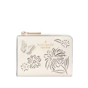 Kate Spade Perforated Floral Small L Zip Wallet in Meringue